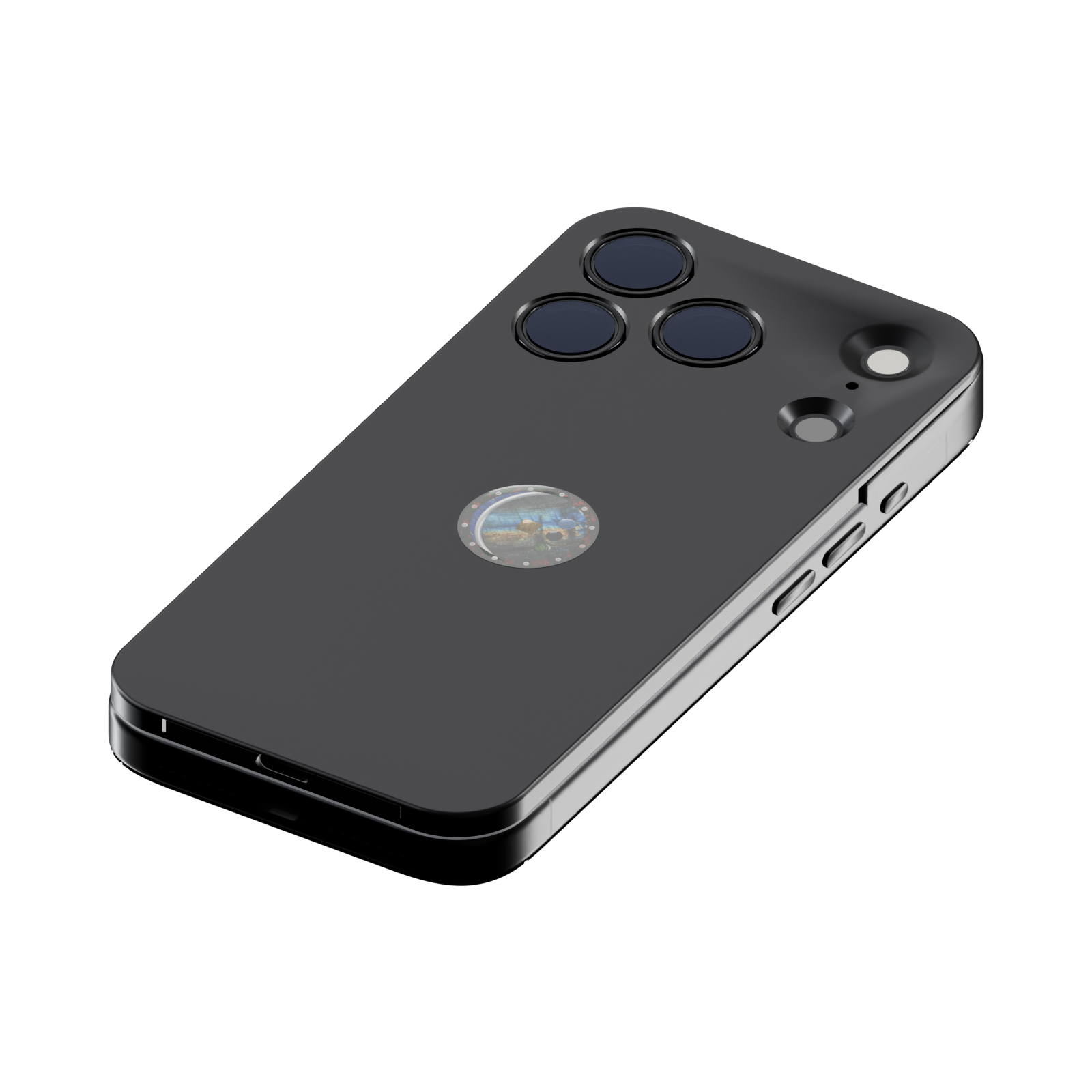 sunulink.shield in matte Black titanium on an iPhone 18 Pro in Black