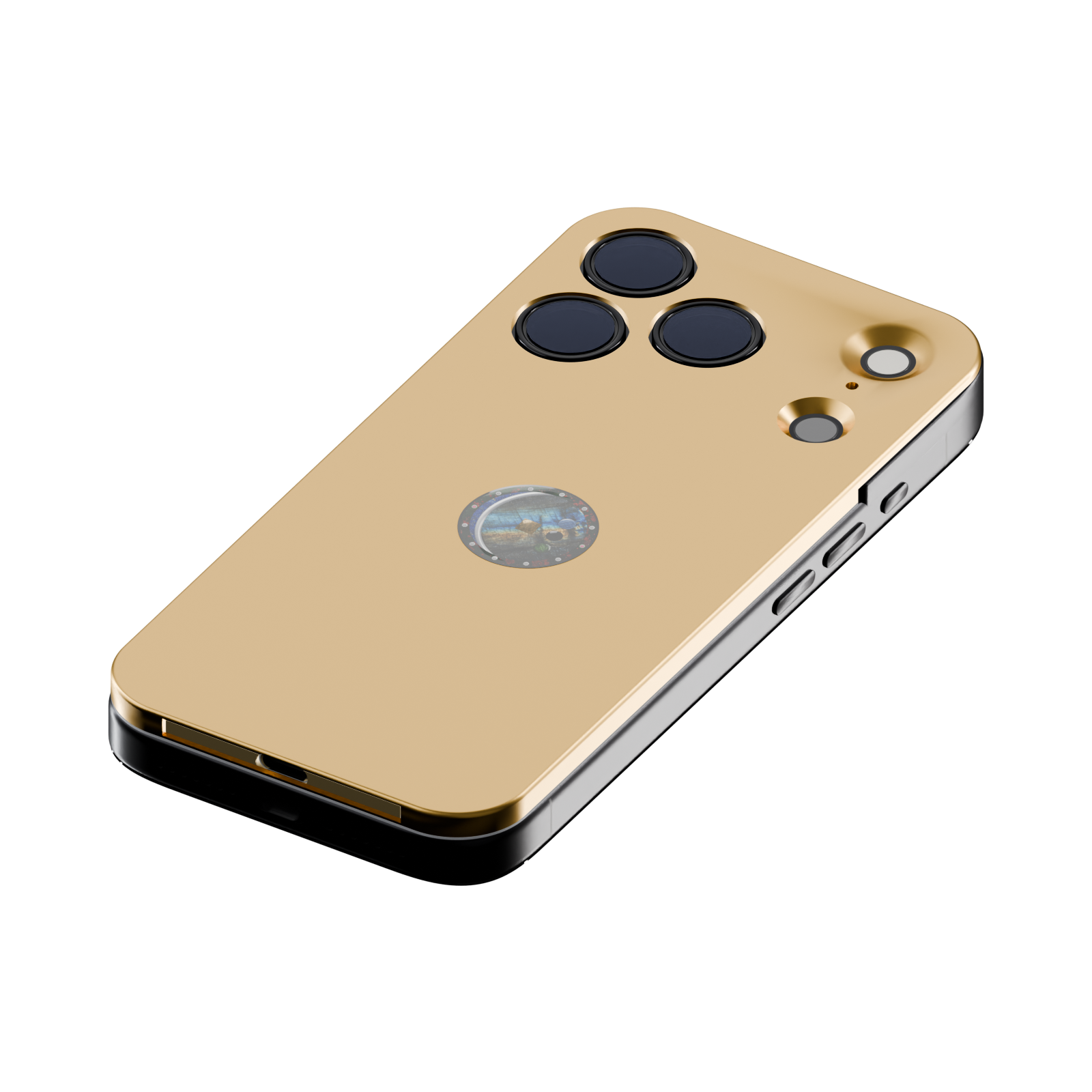 sunulink.shield in bare brass on an iPhone 18 Pro in Black