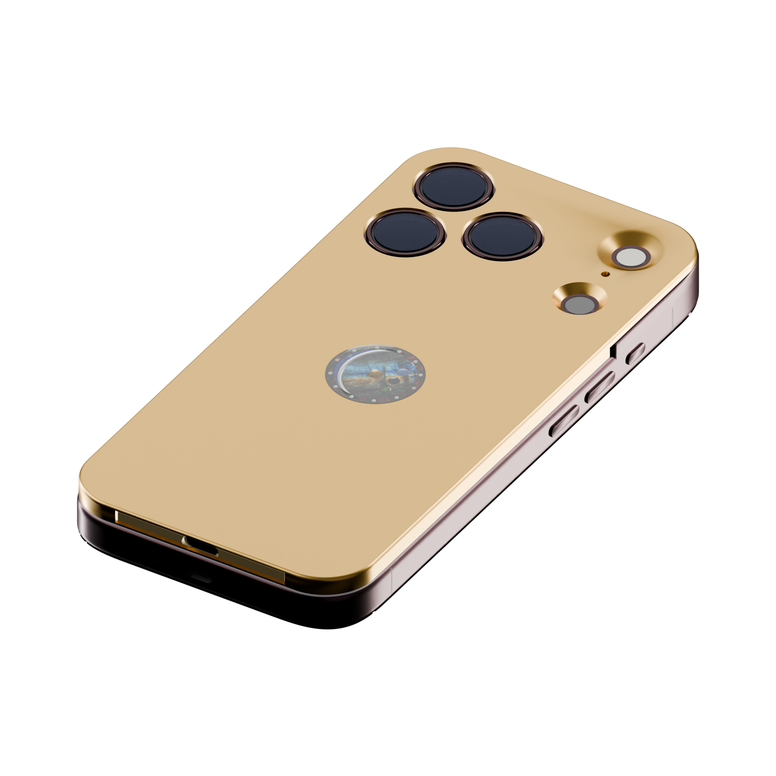 sunulink.shield in bare brass on an iPhone 18 Pro in Burgundy