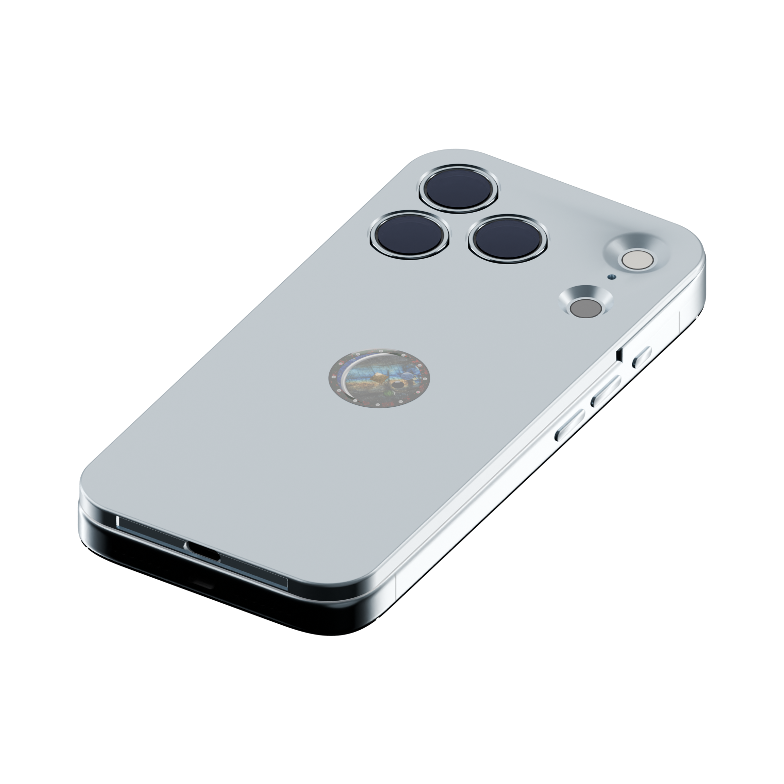 sunulink.shield in matte Glacier titanium on an iPhone 18 Pro in Glacier