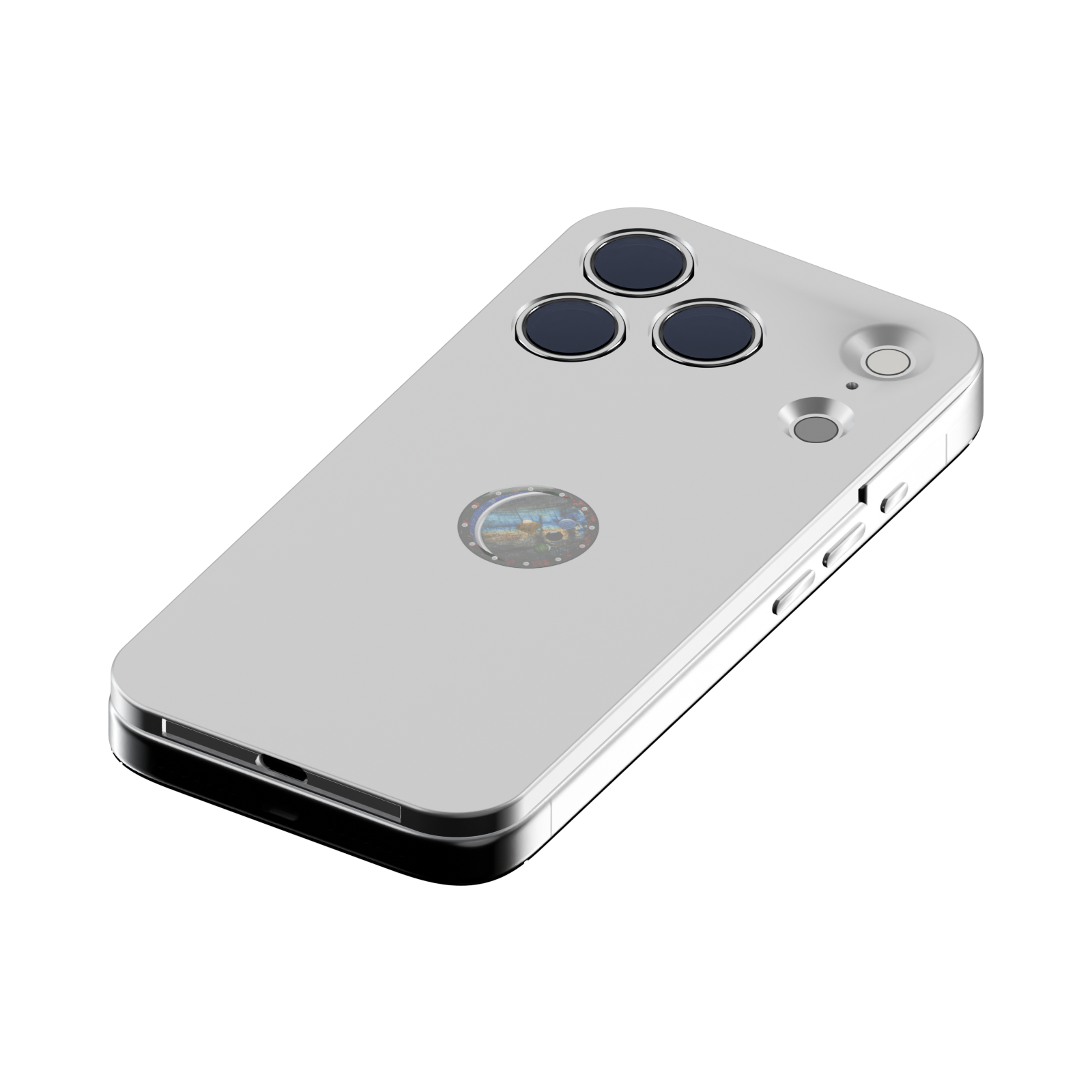 sunulink.shield in matte Silver titanium on an iPhone 18 Pro in Silver